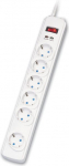 19.07.1606, 6 AC outlets, 230 V, 10 A, white, plastic, 2 m