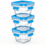 Emsa N10507 Clip & Close Glas Frischhaltedosen-Set 3-teilig Transparent/Blau