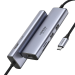 UGREEN 60515 7-in-1 USB-C daugiafunkcis adapteris, 4K HDMI, Gigabit Ethernet, 100 W PD, pilkas