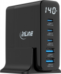InLine USB PD Netzteil - GaN Ladeger&auml;t - 5-Port - USB-C + USB-A - 140W - mit Display