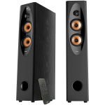F&D T-60X PRO 2.0 Floorstanding Speakers, 120W RMS ( 60Wx2), 1'' Tweeter + 4'' Speakers x2 + 8'' Subwoofer for each channel, BT 5.3/Optical/COAXIAL/AUX/USB/Karaoke function/LED Display/Remote control/Microphone/Wooden, Touch buttons, Black
