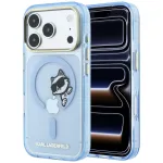 Karl Lagerfeld Peekaboo Logo MagSafe apsauginis dėklas iPhone 18 Pro / 17 Pro telefonams, &scaron;viesiai mėlynas