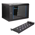 EXTRALINK LITE 6U 530&times;400 sieninis stelažinis kabinetas juodas su lentyna