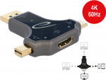 DeLOCK 7,60cm (3) 1 Monitor Adapter with USB-C / DisplayPort / mini DisplayPort in to HDMI out with 4K 60 Hz - Externer Videoadapter - Mini DisplayPort / DisplayPort / USB-C - HDMI - Anthrazit (64060)