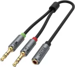 Garso skirstytuvo kabelis UNITEK Y-C957ABK, 3,5 mm mini Jack, lizdas į 2 ki&scaron;tukus, 20 cm, juodas