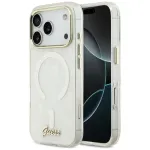 Guess IML Shell Script Metal MagSafe dėklas, skirtas iPhone 17 Pro Max, baltas