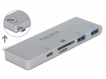 DeLock 3 Port Hub and 2 Slot Card Reader for MacBook with PD 3.0 and retractable USB Type-C Connection - Hub - 2 x USB 3,2 Gen 1 + 1 x USB-C (Spannungsversorgung) - Desktop (64078)