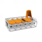 WAGO 221-615 5 laidininkų svirtinis kompakti&scaron;kas sujungimo gnybtas, 450 V, 32 A, permatomas/oranžinis
