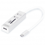 Turime | DIGITUS HUB/Koncentrator 3-portowy OTG USB Typ C USB 2.0 HighSpeed czytnik kart SD/Micro SD aluminium | ITwork sandėlyje