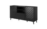 Komoda cama meble ABETO 150x42x82 cm, blizgi juoda, MDF rėmas, 1 stalčius