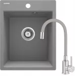 DEANTE Granite Composite 1-Bowl Kitchen Sink with Single-Lever Faucet Set, Black, 780x480 mm
