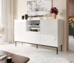 ABETO komoda ant juodas plieninis rėmas 150x42x90 baltas/blizgi balta