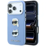 Karl Lagerfeld KF003247 Saffiano su Karl & Choupette Heads Pins & Logo telefono dėklas iPhone 18 Pro / 17 Pro, &scaron;viesiai mėlynos spalvos
