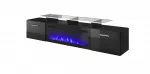 TV spintelė Cama Meble ROVA su elektriniu židiniu, 190x37x48 cm, juoda/juodas blizgesys