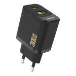 Dudao A27TEU PD 30W GaN sieninis įkroviklis, USB-A + USB-C, juodas