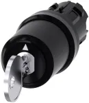 Siemens SIRIUS ACT raktinis jungiklis, 22 mm, 2 padėčių, fiksuojamas, 90&deg;, juodas plastikinis priekinis žiedas, SSG10 raktas 3SU10005HJ010AA0