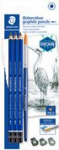STAEDTLER Bleistift-Set Mars Lumograph aquarell, Blister wasservermalbarer K&uuml;nstlerbleistift, besonders bruchfest - 1 St&uuml;ck (100A SBK4)