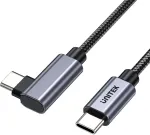 UNITEK USB-C kampinis 90&deg; kabelis, PD 100W, 0,5 m, juodas