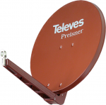 Televes S85QSD-Z. Input frequenz-range: 10,7 - 12,75 GHz, Verst&auml;rkung dBi (bei Antennenkabel): 39,5 dBi. Breite: 850 mm, H&ouml;he: 950 mm, Gewicht: 9,3 kg. Produktfarbe: Rot. Material: Aluminium (S85QSD-Z)