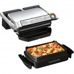 Tefal OptiGrill + Optigrill+ Snacking&Baking GC714D - Edelstahl - Rechteckig - 600 cm&sup2; - Aluminium - Thermoplast - Fertig - Temperatur (GC714D)