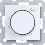 Hager WAN5011WM patalpos temperatūros reguliatorius 230V 15W su sukamuoju / paspaudžiamuoju mygtuku &scaron;ildymui / vėsinimui, poliarinės baltos spalvos
