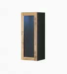 Vitrinos spintelė Cama Meble VIGO 90 stiklinė, sieninė, 90&times;35&times;32 cm, juoda/Wotan ąžuolas