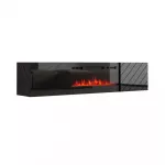 Spintelė televizoriui cama meble LUXE 301126 su įmontuotu elektriniu židiniu, 182,6&times;34,5&times;37,5 cm, juodas blizgesys