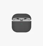 UNIQ Lino Hue dėklas Apple AirPods 4 &ndash; skysto silikono, pelenų pilkos spalvos su aliuminio karabinu