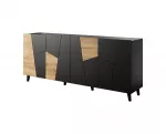 Komoda cama meble ETNA 200x42x82 cm, juoda matinė su ąžuolo ra&scaron;tu, medžio drožlių plok&scaron;tė