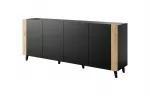 Komoda cama meble FARO KOM200 CZ &mdash; 2000&times;420&times;820 mm, matinė juoda, ąžuoliniai fasadai