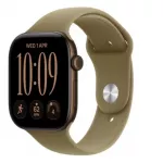 Apple Watch Series 12 GPS i&scaron;manusis laikrodis, 46 mm, tamsiai bronzinis aliuminio korpusas, alyvuogių spalvos sportinė apyrankė S/M