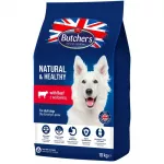 Sausas &scaron;unų ėdalas BUTCHER'S Natural & Healthy Dog su jautiena &ndash; 10 kg, pilnavertis suaugusiems &scaron;unims