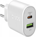 SBS - Netzteil - 20 Watt - 3 A - Fast Charge, PD - 2 Ausgabeanschlussstellen (USB, 24 pin USB-C) - wei&szlig; - Europa (TETRPD20W)