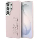 KARL LAGERFELD Grūdėtos tekstūros metalinis ir dervos logotipo dėklas, skirtas Samsung Galaxy S26 Ultra, rožinė