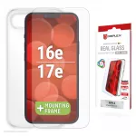 Displex apsauginis stiklas + dėklas, skirtas Apple iPhone 16e/17e, su EASY-ON&reg; Eco montavimo rėmeliu, atsparus įbrėžimams