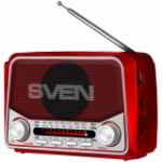 Speaker SVEN SRP-150, red (3W, Bluetooth, FM/AM/SW, USB, microSD, flashlight, battery)