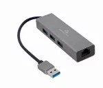Gembird A-AMU3-LAN-01 USB-A į Gigabit LAN adapteris su 3 prievadų USB 3.0 &scaron;akotuvu, juodas