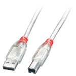 Lindy 3m USB 2.0 Typ A an B Kabel, transparent USB TYp A Stecker an B Stecker High/Full/LowSpeed (41754)