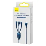 Universalus kabelis Baseus Flash Series II 3-in-1 greitam įkrovimui (USB-A į Micro + Lightning + Type-C), 66W, 480 Mbps, 1,2 m, mėlynas (CASS040003)