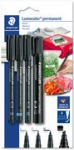 STAEDTLER Lumocolor Permanent-Marker-Set, Blisterkarte f&uuml;r Nutzung im Haushalt, alle Marker in schwarz, - 1 St&uuml;ck (60 BK-6)