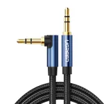 Garso kabelis UGREEN AUX 3,5 mm, kampinis ki&scaron;tukas, 2 m, mėlynas (AV112)