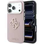 Guess Grained & Big Resin Logo dėklas iPhone 18 Pro / 17 Pro, rožinis