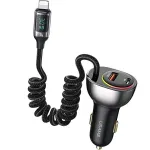 USAMS C37 Automobilinis įkroviklis 60W 1xUSB-A + 1xUSB-C PD+QC Greitasis Įkrovimas su Lightning Kabeliu 30W Juodas CC193CC01 (US-CC193)