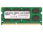 2-Power 8GB PC3-14900 1866MHz 1.35V SODIMM atmintis, 8 GB, 1 x 8 GB, DDR3L, 1866 MHz, 204 kontaktų SO-DIMM, žalia