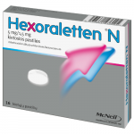 Kietosios pastilės HEXORALETTEN N, 5&nbsp;mg/1,5&nbsp;mg, 16 vnt.