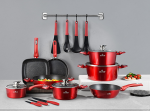 Puodų ir keptuvių rinkinys 21 dalių marmurinis Cherry RED ZILNER ZL-8541
