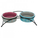 Trixie keramikinis dubenėlių komplektas katėms su juodu metaliniu stovu, su dizainu