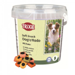 Trixie Dog'o'Rado mink&scaron;ti kvadračiukai ir apskritimai su vi&scaron;tiena, skanėstai &scaron;unims kibirėlyje, 500 g