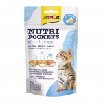 GimCat Nutri Pockets Junior Mix tra&scaron;kūs skanėstai kačiukams su įdaru, palaiko normalų kaulų vystymąsi ir sveiką augimą, 60 g