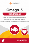 LIVSANE OMEGA-3 žuvų taukai EPA 352 mg DHA 264 mg High dosage N60